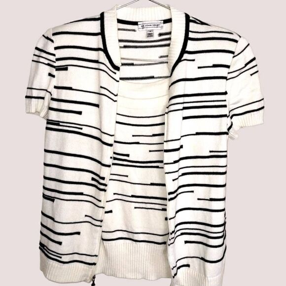 St John Womens Sweater Set Sz P White Black Short Sleeves and Tank‎ Summer Prep - Picture 2 of 13